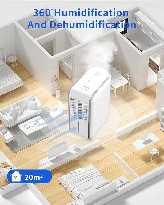 Dehumidifier, Humidifier & Air Filtration & aroma diffuser 3 in 1-1000ml Tank, Auto Humidity Control, ≤45dB Quiet, 7-Color LED for Bedroom/RV/Office (350 sq.ft)