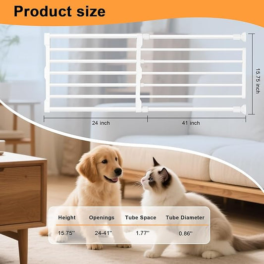 Maerd Short Dog Gates for Doorways,Dog Gate to Step Over,Retractable Puppy Gate for Stairs Indoor with Door,15.7Inch Doggy Gate,Black and White Pet GATE (White, 29''-38'' W, 15.7' H)