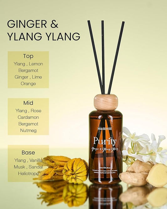 M&SENSE Ginger Ylang Ylang Scent Diffuser: 6.3 fl oz Lime & Lemon Aroma Set with Light & Subtle Fragrance, Long-Lasting Non-Toxic Natural Essential Oil Diffuser for Office Shelf Decor Small Spaces 