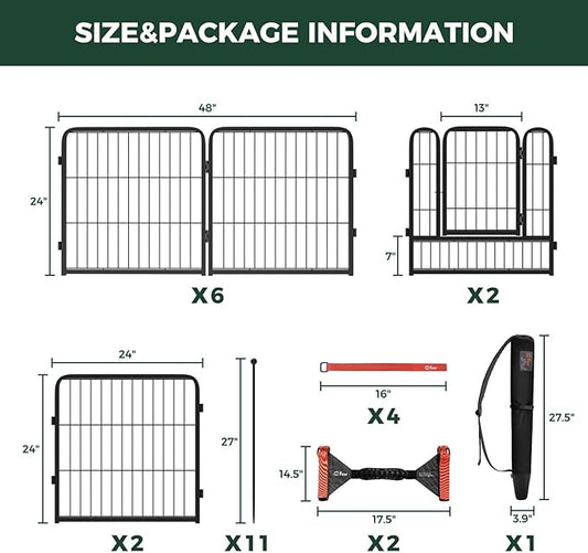 FXW Instant Unleashed Dog Playpen, Portable Pet Fence for Outdoor, RV Trips, and Camping, 24 inch, 16 Panels for Puppy and Small Dogs with Easy-Carry Straps (2 Pack) and Stake Bag│Patented