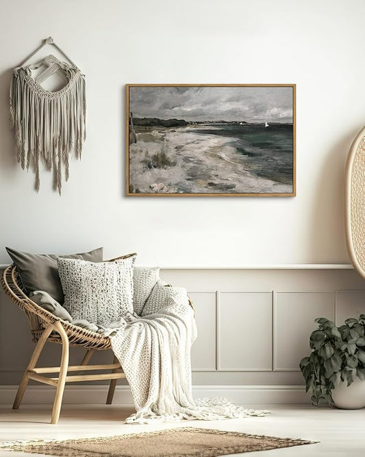InSimSea Framed Canvas Wall Art Vintage Decor, Room Decor Large Coastal Seaside Scenery Wall Decor, Retro Paintings Home Decor, Classical Art Prints for Living Room, Bedroom, Office, 16"x24"