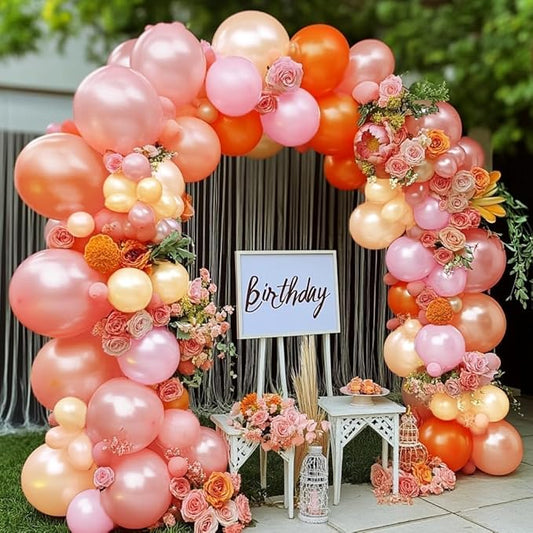 Pink Orange Balloons Double Stuffed Pearl Balloon Arch Latex Rose Light Pink Nude Balloon Garland for Birthday Baby Shower Wedding Bridal Shower Fall Party Home Decoration