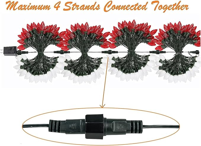KAQ C9 Christmas Lights 2PK 100 LED 98ft Extendable Waterproof Christmas Lights Green Wire String Lights, Outdoor Xmas Light for Patio Wedding Party Christmas Decorations (Red & Cool White)