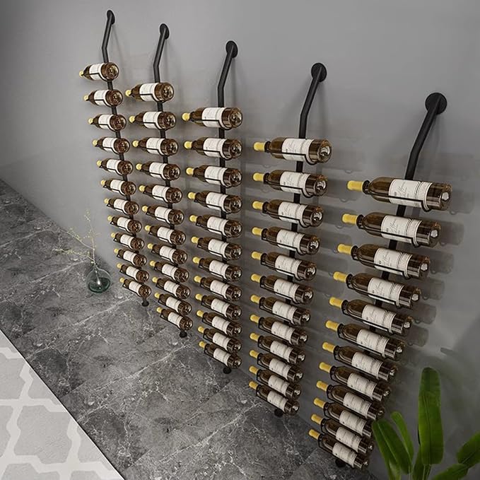 Wine Rack Wall Mounted, 72.8in High Metal Wine Bottle Holder for 12 Bottles, Kitchen Organization and Wine Storage for Commercial Restaurants Pantry Bar Wine Cellar (Gold, Four rows-48 Bottles)