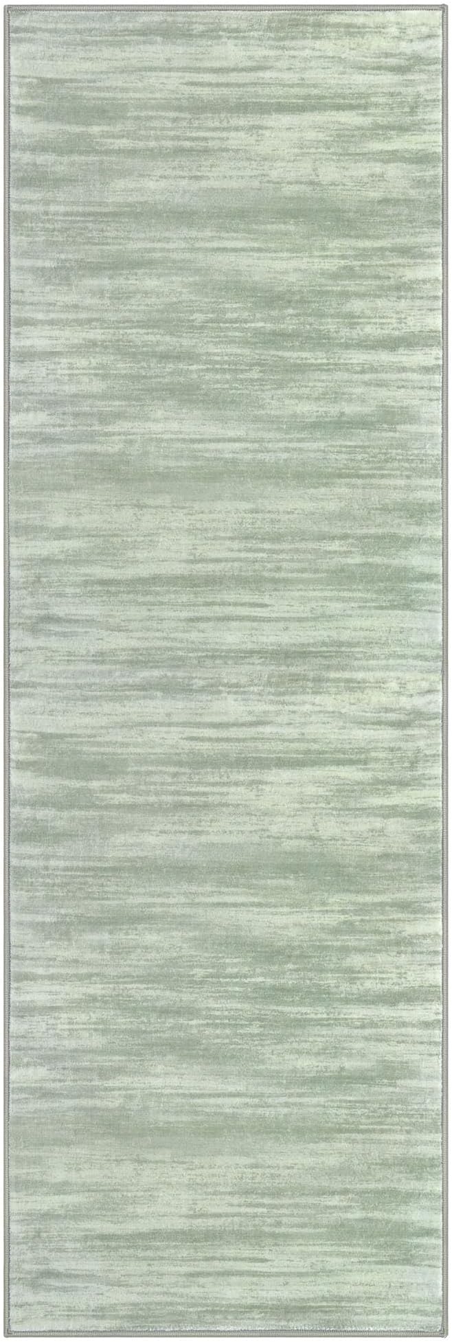 KOZYFLY Modern Abstract Runner Rugs 2x6 Green Machine Washable Area Rug for Bedroom Non-Slip Living Room Rug, Faux Wool Soft Low Pile Office Carpet for Dining Room, Bedroom, Kitchen Bathroom