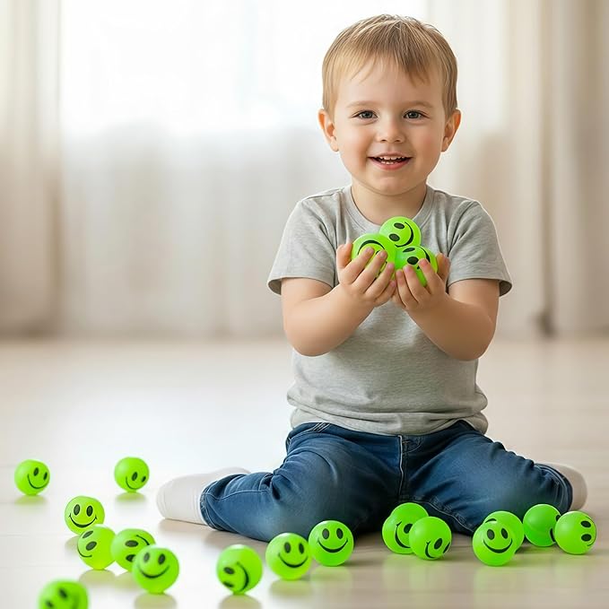 ArtCreativity 36 PCS Glow in The Dark Smile Face Green Bouncy Balls - Bulk Pack of 36, 1 Inch High Bounce Balls for Kids, Christmas Party Favors, Goodie Bag Stuffers for Boys and Girls