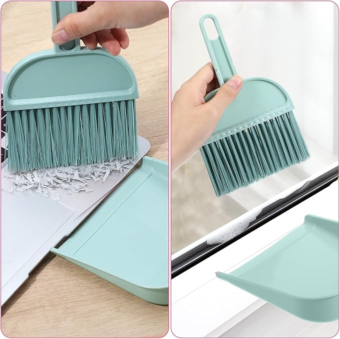 Blue Small Broom and Dustpan Set, Mini Dustpan and Brush Set, Small Hand Broom and Dust Pan Sets for Home Sofas Kitchen Countertops Storage Shelves Office Desks Bathrooms and Pet Areas