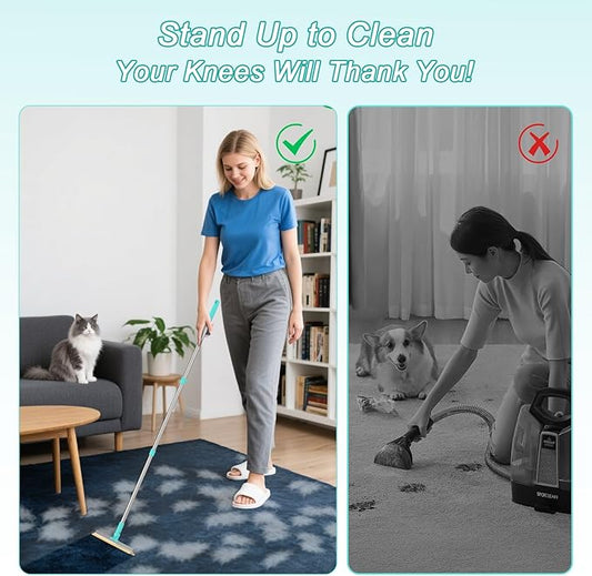 Carpet Rake for Pet Hair Removal - Reusable with Adjustable Long Handle, Dog & Cat Fur Brush & Scraper for Rugs, Floor Mats, Couches, Furniture and Car Interiors