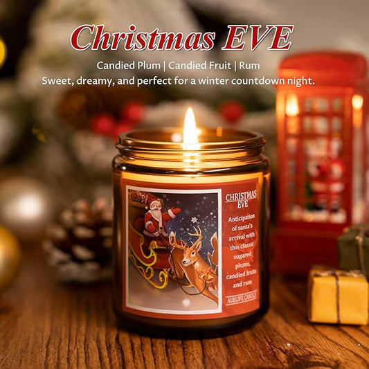 Auelife Christmas EVE Soy Candle - Sugared Plums Candied Fruits and Rum, 7 oz Aromatherapy Jar Candle, Christmas Gift for Women and Men