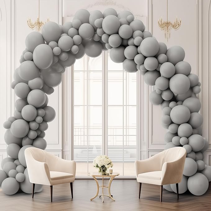 130PCS PastelGrey Balloons, Latex Balloon Different Sizes 18/12/10/5 Inch, Helium Balloons with Ribbon, Party Balloon Set for Birthday Wedding Graduation Anniversary Baby Shower Decoration