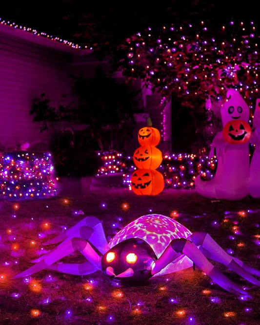 2Packs 380 LED Halloween Lights, Each 125FT String Lights 8 Lighting Modes & Timer Memory, Outside Waterproof Strings Lights for Trees Gardens Yard Holiday Decorations, Purple and Orange