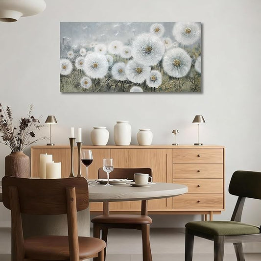 Ardemy Dandelion Wall Art Large Floral Pictures Wall Decor Living Room Flowers Paintings Textured Artwork for Walls Bedroom Kitchen Dining Room Home Office, 48"x24"