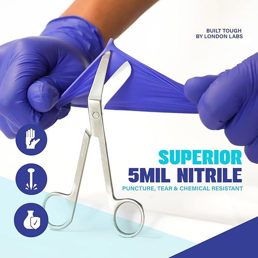 NITRILE 4 Mil Thick Gloves Disposableatex-Free & Powder-Free (100 Count, Medium, Blue)