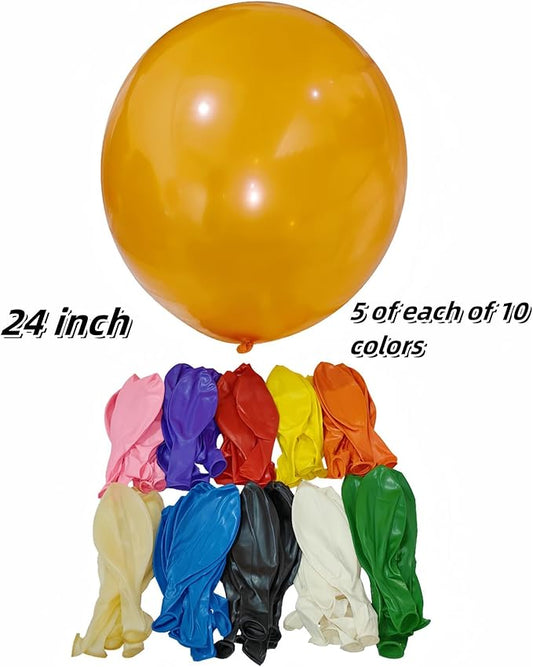50 Pack 24 inch Balloons 10 Assorted Colors Latex Rainbow Party Big Balloon Bulk for Various Party Events Decorations