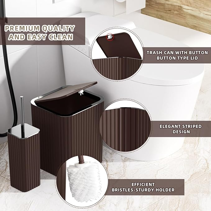 Bathroom Accessories Set - Gorgeous Bathroom Set, 10PC Brown Bathroom Accessories, Bathroom Accessory Set, Toilet Brush, Trash Can, Qtip Holder Dispenser & Soap Dispenser