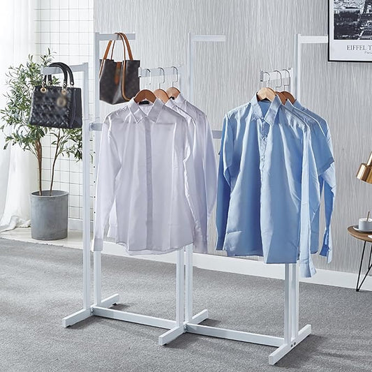 Floor Standing Metal Garment Rack - Heavy Retail Display Racks With Wheels, 6 Arms Clothing Rack, Square Tubing Portable Shirt Racks, Merchandise Display For Hanging Clothes (White)