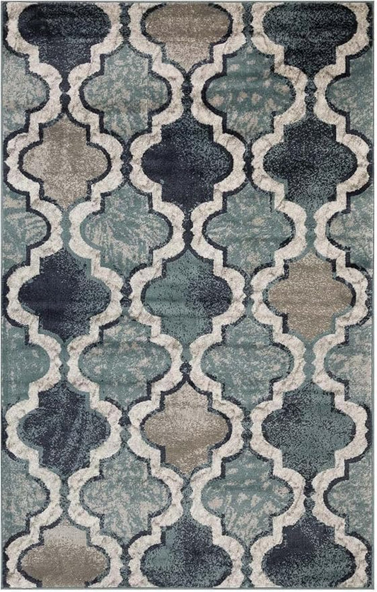 Superior Indoor Area Rug, Jute Backing, Modern Plush Rugs for Hallway, Living, Dining Room, Office, Kitchen, Geometric Trellis Floor Decor, Viking Collection, 8' 6" x 11' 6", Deep Royal