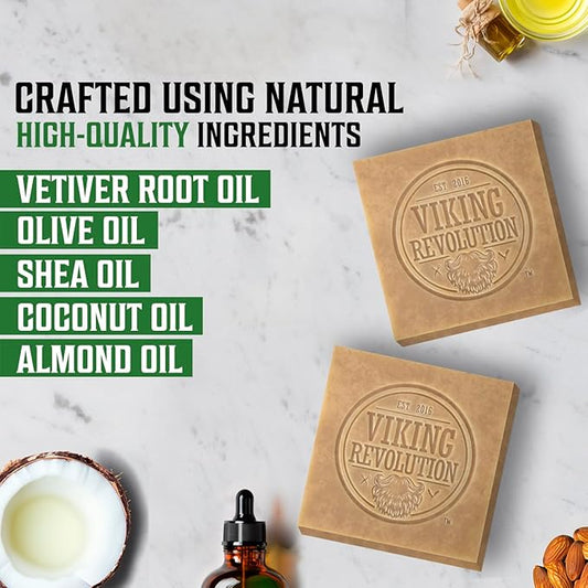 Viking Revolution Vetiver Natural Soap for Men - Mens Soap Bar with Essential Oils Cold Pressed Bar Soap for Men - Nourishing Mens Bar Soap with Coconut Oil, Shea Oil, Almond Oil (2 Pack)