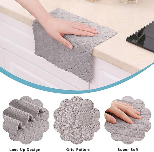 Homaxy 18 Pack Kitchen Dish Cloths (10 x 10 Inches, Grey), Super Soft and Absorbent Coral Velvet Dish Towels, Nonstick Oil Fast Drying Microfiber Cleaning Cloth, No Lint Household Dishcloths