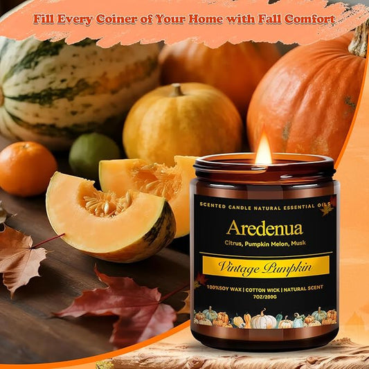 Vintage Pumpkin Candle – Warm Spiced Holiday Candles, Soy Candles for Home, Cozy Christmas Scent with Pumpkin, Cinnamon & Vanilla – Winter Aromatic Candle Gift for Women & Men