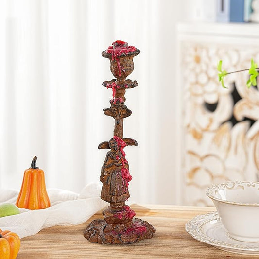 Sungmor Vintage Cast Iron Candle Holder, 10.2" Tall Rustic Noblewoman Figurine Candlestick - Decorative Taper Candle Stand for Home, Tabletop, Mantel Display - Gothic, Medieval, or Farmhouse Décor