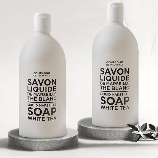 Compagnie de Provence Savon de Marseille Extra Pure Liquid Soap - White Tea - Bulk 67.6 Fl Oz Plastic Bottle Refill