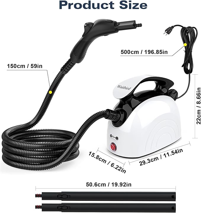 Steam Cleaner with 21 Specialized Attachments, 1.08-Liter Water Tank, 248°F High-Temperature Steam, Suitable for Floors, Tiles, Carpet, and Kitchen Surfaces, Enables Chemical-Free Cleaning (White)