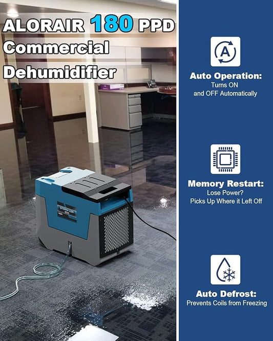 AlorAir 180 PPD LGR Commercial Dehumidifier with Pump, Heavy Duty Industrial Dehumidifiers Water Damage Restoration for Homes, Basements, Garages, Gym and Job Sites, Winter Storm (Blue)