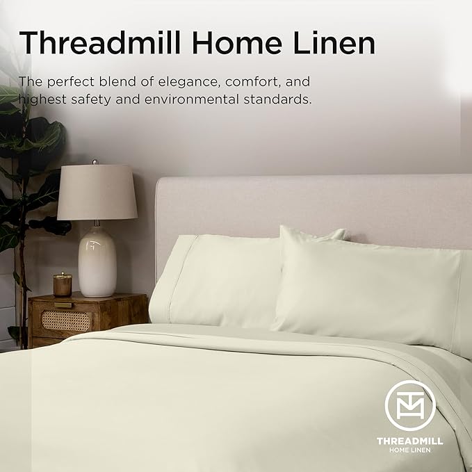 Threadmill Premium 1200 Thread Count Supima Cotton Sheets for King Size Bed, 4 Pc Deep Pocket King Sheets Set, Ivory, 5-Star Hotel Quality
