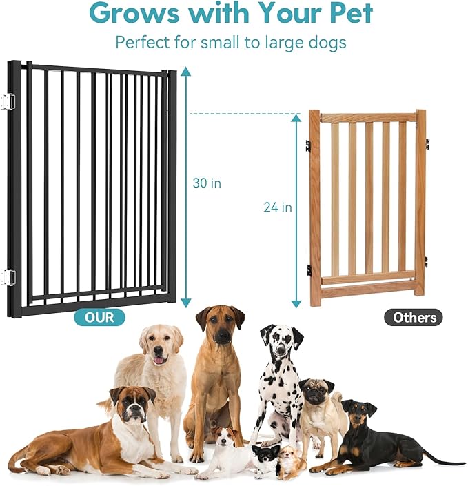 No Pawblems Free Standing Dog Gate with Door, 30'' Tall Foldable Dog Fence for Indoor & Outdoor, Up to 78 Inch Extra Wide Puppy Gate for Stairs, Hallways, Doorways, Deck, Yard (Black, 3 Panels)