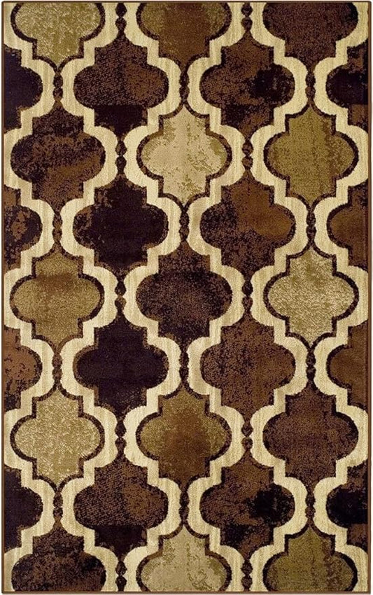 Superior Indoor Area Rug, Jute Backing, Modern Plush Rugs for Hallway, Living, Dining Room, Office, Kitchen, Geometric Trellis Floor Decor, Viking Collection, 8' x 10', Coffee