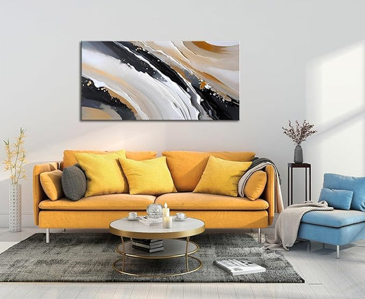 weiyiart Canvas Abstract Large Wall Art Decorations for Living Room Black Brown White Modern Wall Hanging Painting for Office Home Decor 24"x 48"