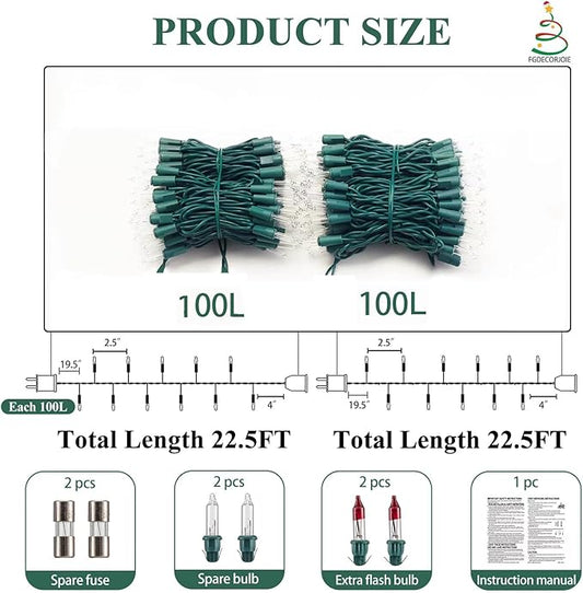 Christmas Lights Warm White,Connectable Incandescent Lighting String Green Wire Indoor Outdoor, 200 Counts(2x100) 45 FT Length,Christmas Tree Light, Holiday Decorations in Party Yard,Spring Summer