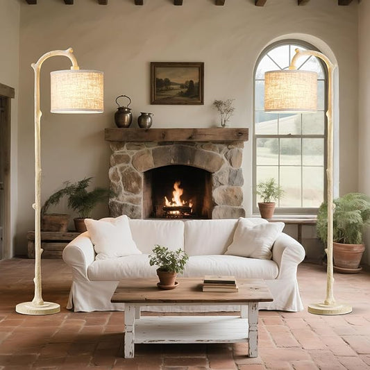 Floor Lamp for Living Room - 69" Rustic Farmhouse Tall Lamp with 3 Color Temperatures- Country Resin Vintage Reading Light Standing Lamps for Bedroom Office Classroom Home Decor, Almond White