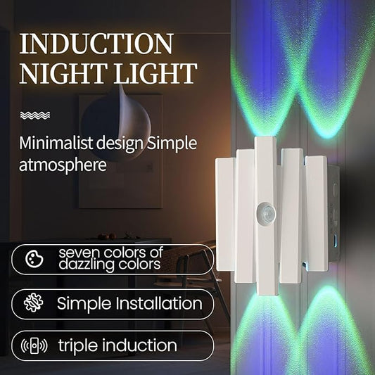 Motion Sensor Night Light,Motion Sensor Light Indoor,USB Type-C Charging,Magnetic Mount,Colorful neon Colors Change,Wall lamp,Battery Operated Wall Sconce for Bedroom,Bathroom