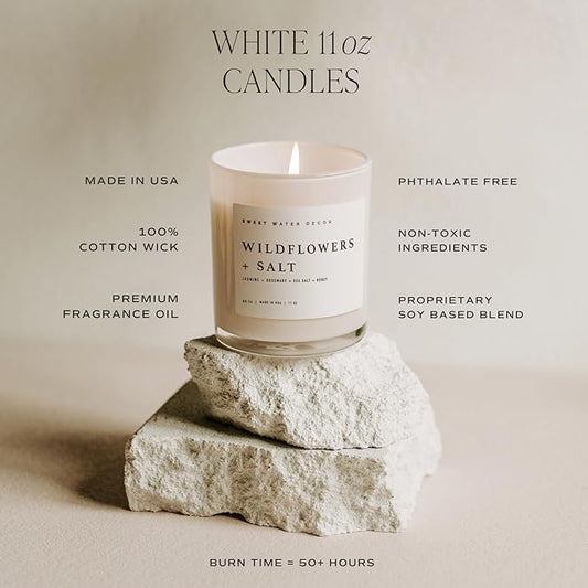 Sweet Water Decor Fraser Fir Candle - Evergreen, Fir, Cedar, and Cypress Winter Holiday Scented Soy Christmas Candles for Home - 11oz White Jar, 50+ Hour Burn Time, Made in The USA