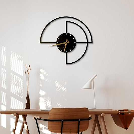 Half-Circle Modern Large Wall Clock 24-Inch – Black Metal, Silent Non-Ticking Quartz Movement, Sleek Contemporary Design for Living Room, Entryway, Office