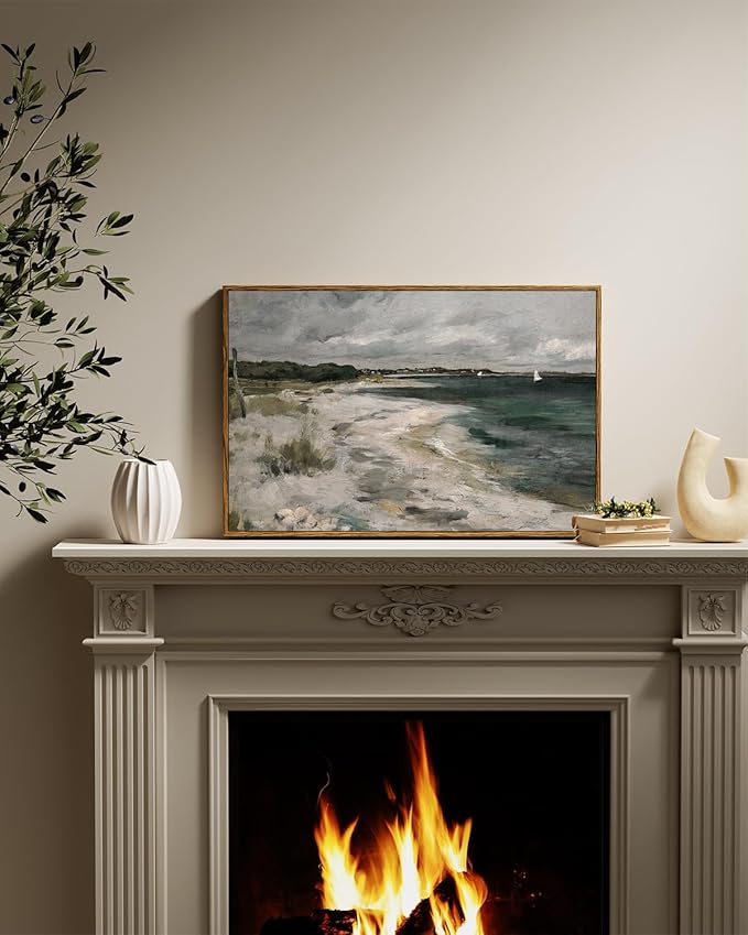 InSimSea Framed Canvas Wall Art Vintage Decor, Room Decor Large Coastal Seaside Scenery Wall Decor, Retro Paintings Home Decor, Classical Art Prints for Living Room, Bedroom, Office, 16"x24"