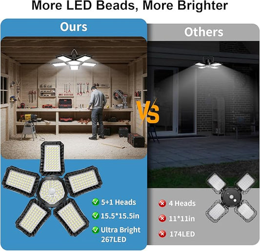 Solar Shed Light Indoor Outdoor, Upgrade Large 267LED Solar Powered Motion Sensor Pendant Light Works Day & Night, Solar Indoor Light with 2 Lighting Modes + Timer & Remote for Shed Gazebo Garage Barn