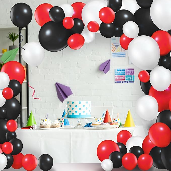 TecUnite 100 Pcs Red Black White Latex Balloons 13 Inch Colorful Round Balloons for Wedding Birthday Festival Racing Car Poker Card Party Decoration