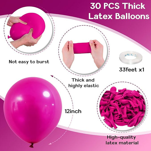 Hot Pink Balloons, 12 Inch 30 Pcs Bright Neon Pink Party Balloon Magenta Fuschia Helium Balloon for Women Girls Birthday Princess Wedding Bridal Shower Summer Wedding Party Decor