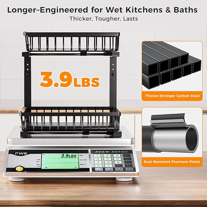 Under Sink Organizer,2 Pack 2 Tier Under Sink Organizers and Storage,Slide Out Pull Out Cabinet Organizer Shelf,Metal Sliding Drawer for Kitchen Bathroom Pantry Cabinet Closet Organization Rack Black