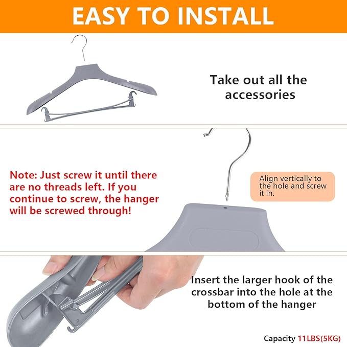 DEDU Suit Hangers for Men 20 Pack, Grey Coat Hangers Extra Wide Non Slip Width 17.7", Thick Plastic with Pants Bar & Metal Hook