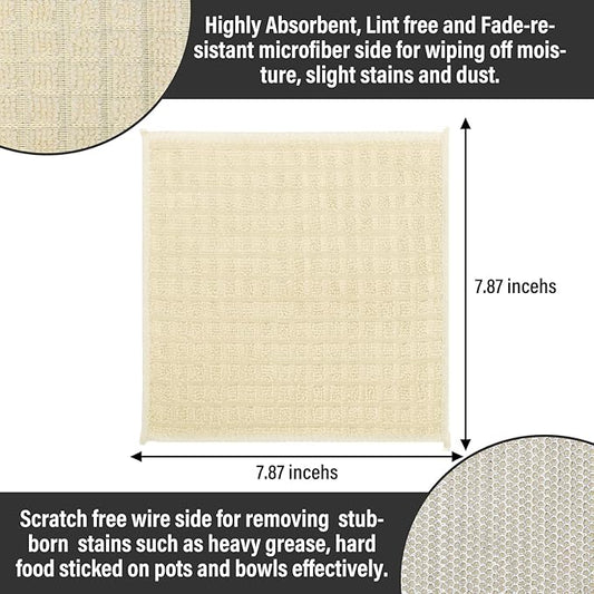 Dish Rags for Washing Dishes 8 Pack Multipurpose Wire Miracle Cleaning Coths Non-Scratch Wire Dishwashing Rag Lint Free Microfiber Cleaning Cloth for Kitchen Windows(Beige