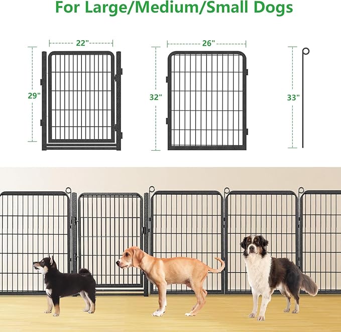 Dog Playpen Outdoor, 32" Height 10 Panels Pet Fence with Low Threshold Full Gate, Large Dog Fence Outdoor for Yard, Heavy Duty Pet Playpen Metal Play Pen Fence for RV Camping