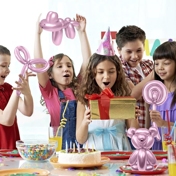 KAWKALSH 260 Metallic Pink Long Balloons for Balloon Garland Thickening Skinny Latex Twisting Animals Modeling Christmas Birthday Wedding Party Festival Decorations 100pcs