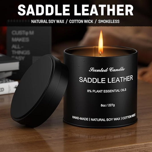Men's Scented Candle | Gift for Men Aromatherapy Candle | Saddle Leather Fragrance Candle for Men | 1 Pack Scented Candle for Home,Work | Manly Soy Candle Gift for Farther Boyfriend and Christmas