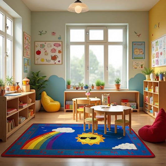 Shine Bright Learning Rainbow Rug 6' x 8'6" Rectangle for School or Classroom | Kids Learning Numbers, Colors & Alphabets | Playroom Area Rug