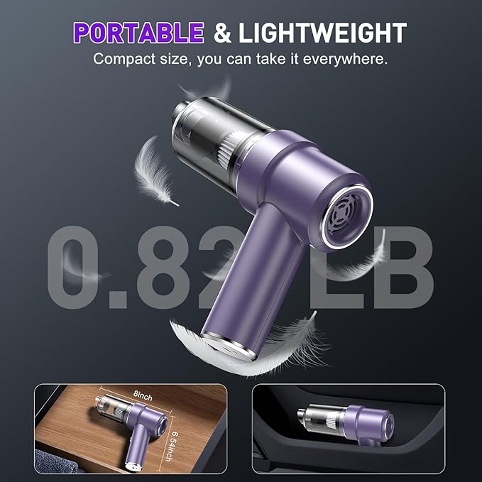 KMM Handheld Car Vacuum Cleaner, 11000PA Vacuum Cleaner & Air Duster, 120W High Power Vacuum Portable Cordless, Hand Held Vacuum Rechargeable with Multi-Nozzles & LED Light for Home, Car, Office