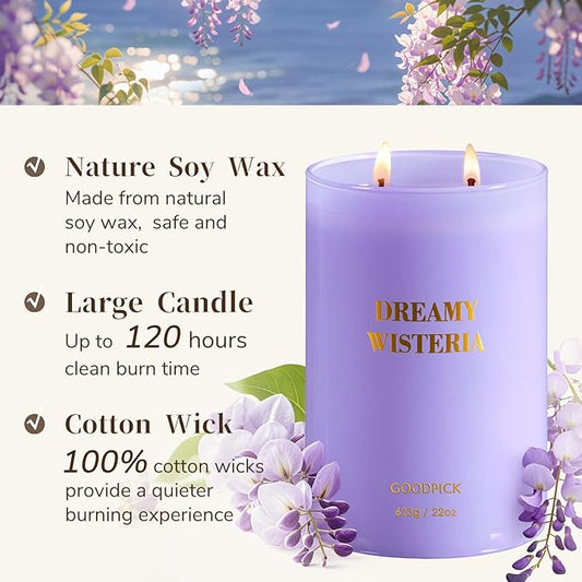 Goodpick Scented Candles, Wisteria Lavender Gifts for Women, Soy Candles for Home Scented, 22oz Long-Lasting Highly Scented